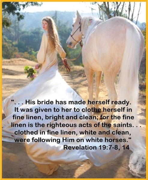 Revelation 19-7-8, 14 - Bride in White Linen - White Horse - Border - 2
